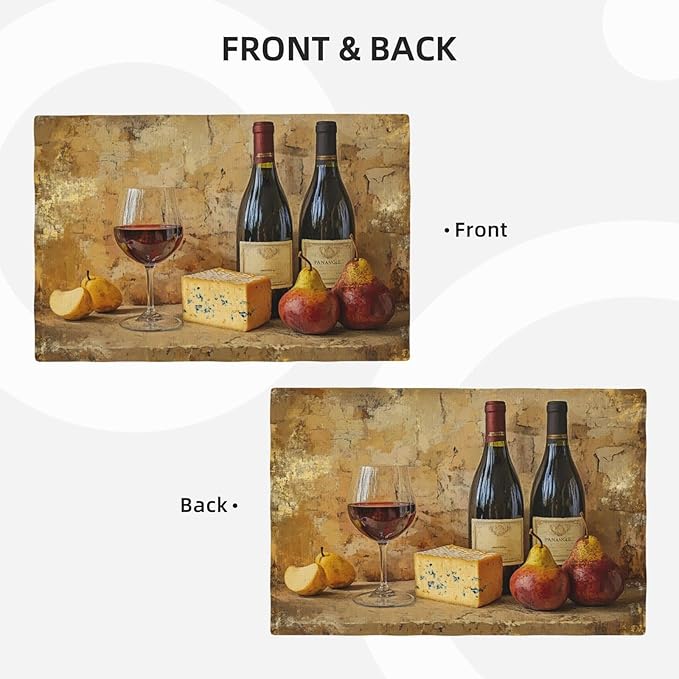 Retro Red Wine Placemats Set of 4 Washable Table Mats Vintage Mid Century Heat-Resistant Cotton Linen Place Mats for Dining Table Kitchen Indoor Outdoor Party Holiday Décor