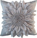 Bella's Giftshop 3D Sunflower Decorative Throw Pillow Covers for Bed Sofa Couch Car, Accent Floral Taffeta Cushion Cover, Handmade Pillow Cases Living Room Decor, 17x17 Inch-Gray/Silver