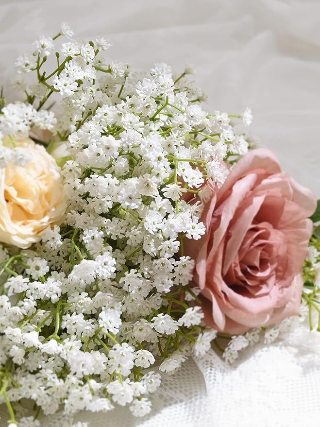 Yastouay 60Pcs Babys Breath Artificial Flowers, Fake White Babys Breath Flowers Artificial Bulk, Real Touch Faux Babies Breath Gypsophila Bouquet for Wedding Floral Arrangement Party Decor