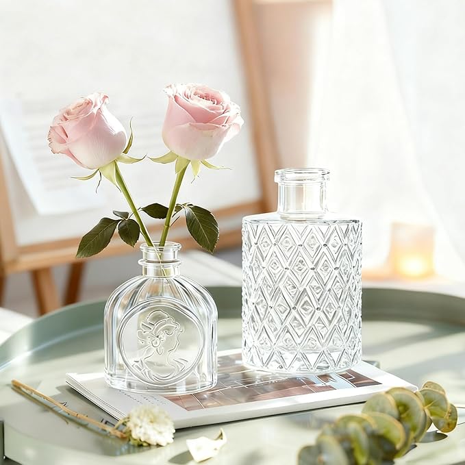 Bud Vases Set of 12, Small Mini Glass Vases for Centerpieces - Elegant Vintage Style - Perfect for Table Decor, Wedding, Party Centerpieces - Great Gift for Home Decor Lovers (Clear)