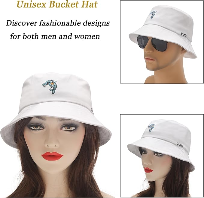 ZLYC Unisex Fashion Embroidered Bucket Hat Summer Fisherman Cap for Men Women
