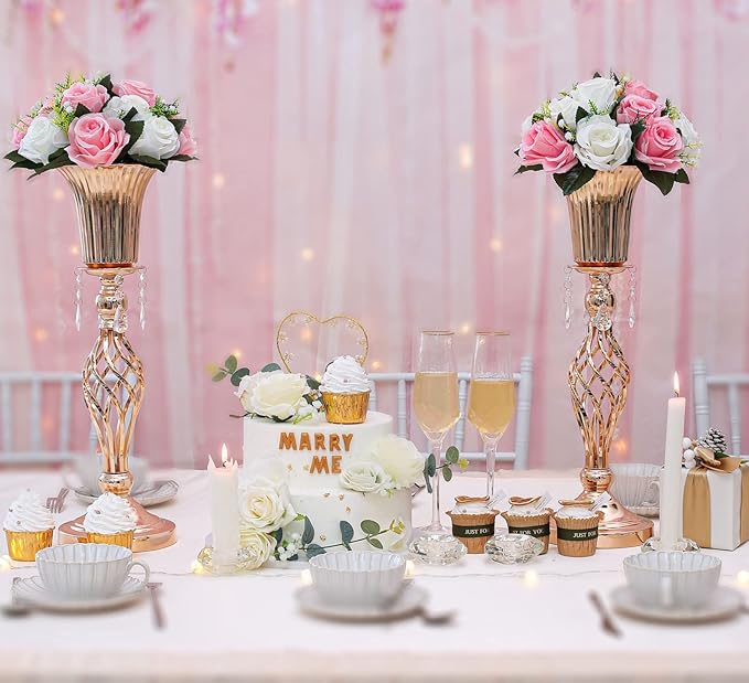 Pack of 10 Wedding Floral Crystal Flower Centerpiece Vases for Reception Centerpieces Party Event, 20.2 inches Versatile Flower Arrangement & Candle Holder Stand