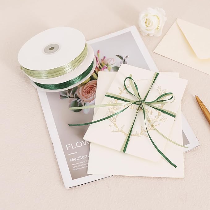 TONIFUL 1/8 Inch x 200 Yards Sage Thin Solid Satin Ribbon Giant Spool Double Face Ribbons for Crafts Hanging Tags Invitation Card Balloons Bouquet Hair Gift Wrapping Party Decoration