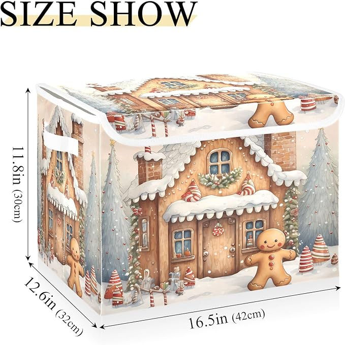 senya Christmas Baskets Collapsible Storage Bins with Lids, Christmas Snow Gingerbread Man Storage Boxes Clothes Baskets for Organizing, B06D22020
