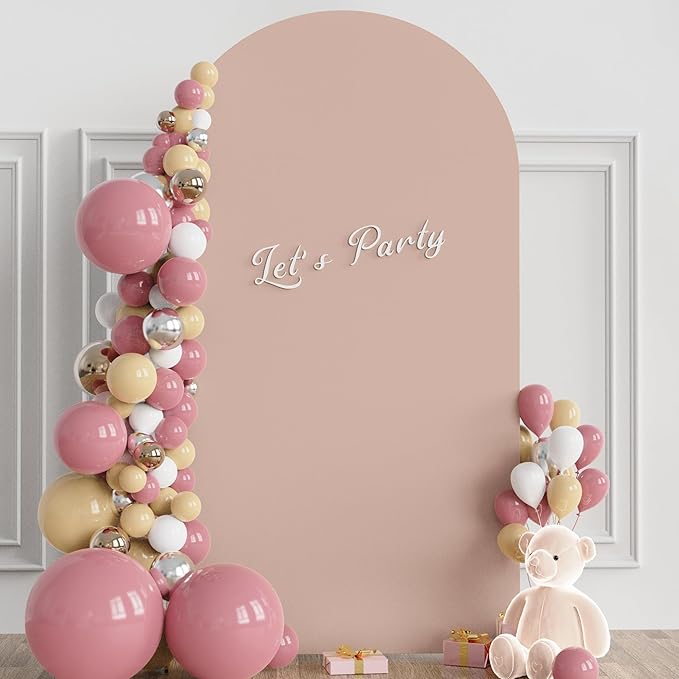 Wokceer 7.2FT Wedding Arch Cover Spandex Fitted Wedding Arch Stand Covers Round Top Chiara Arch Backdrop Cover for Birthday Party Ceremony Banquet Decoration Nude