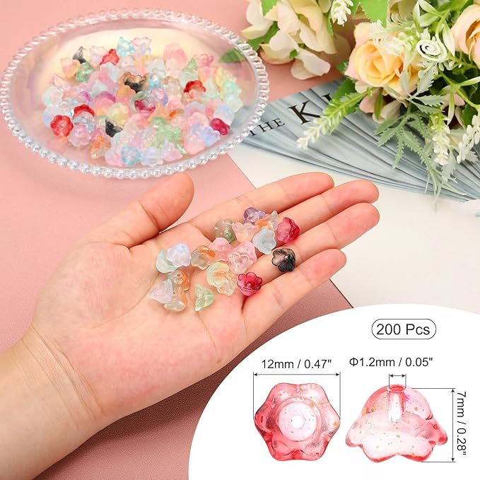PATIKIL Glass Trumpet Flower Beads, 200 Pcs Gradient Flower Bead Charm for Jewelry Making DIY Craft, Bracelets, Earrings, Necklaces Decorations, Clear Brown