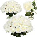50PCS Artificial Silk Roses Flowers – Realistic Fake Roses in Bulk & Bouquet Long Stem White Rose for Wedding Centerpieces, Home Decor, Floral Arrangements, Party Decoration (White)