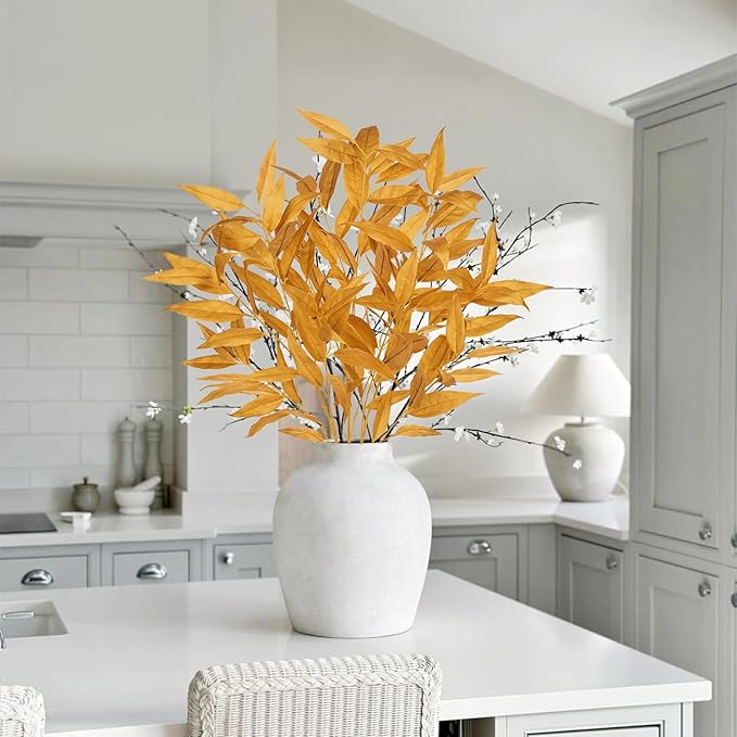 DILATATA 32 inch Gold Artificial Eucalyptus Spray Fall Eucalyptus Leaves Autumn Leaf Branches Faux Fall Stems for Home Floral Arrangement Autumn Festival Thanksgiving Decor