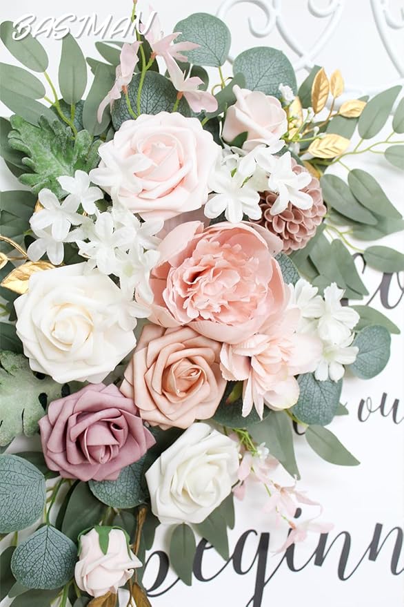 Arch Flowers (Pack of 2) for Wedding Ceremony Arbor and Reception Backdrop Decoration Wedding Welcome Signs Floral Birthday Party Decoration(White Pink)