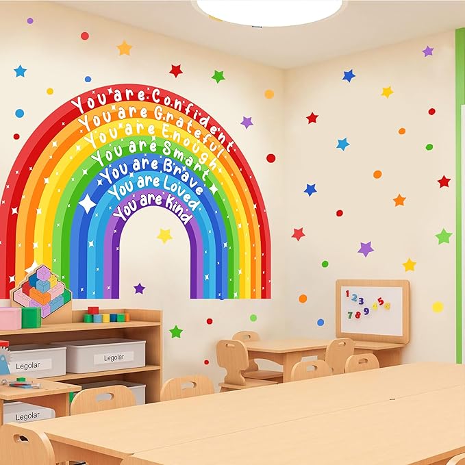 Large Rainbow Wall Sticker Colorful Inspirational Wall Decals for Classroom Peel and Stick Kids Nursery Walls Stickers You are Motivational Art Murals Vinly Decal for Baby Room Playroom Toddler Decor