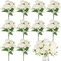Olgaa 12 Bundles Peonies Artificial Flowers Artificial Peonies Silk Flowers Bulk Fake Peony Bouquet for Bridal Shower Decorations Wedding Table Centerpiece (White)