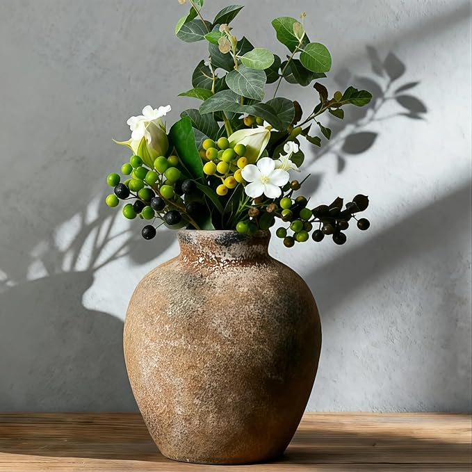 Ceramic Vase, 6 inch Minimalist Rustic Farmhouse Terracotta Vase for Home Decor, Table, Living Room, Entryway, Shelf, Mantel Decoration (Rust)