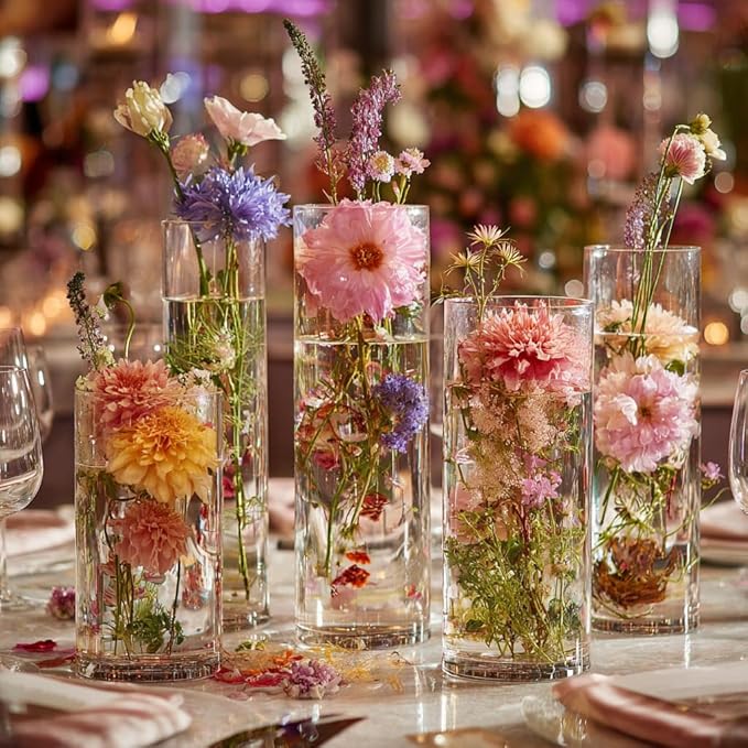 40pcs Glass Vase for Centerpieces, 4,6,7.5,8,10 inch Tall Clear Cylinder Flower Vase Bulk Floating Candle Holder for Wedding Table Home Décor and Party