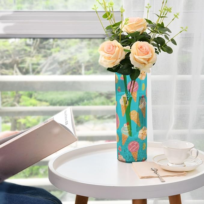 ALAZA Ice Cream Donuts Pattern Flower Vases for Home Decor Kitchen Bedroom Living Room Bathroom Office Table Decorations