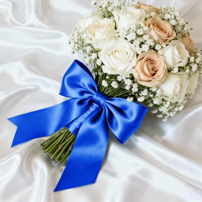 1-1/2" x 100 Yards Satin Ribbon - Wide Silk Royal Blue Ribbon with Spool - Ideal for Gift Wrapping, Floral Bouquets, Crafts, Wedding Party Decorations, Christmas and Sewing Projects