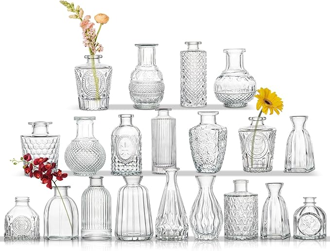 Glass Bud Vases Set of 20, Small Clear Vase in Bulk for Centerpieces, Mini Flower Vases for Rustic Wedding Vintage Home Table Decor