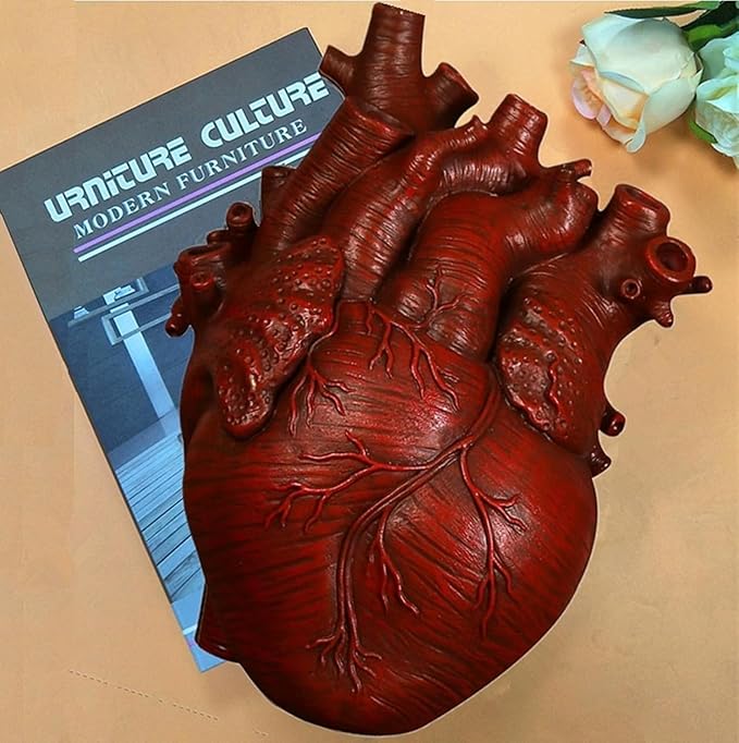 Heart Vase, Gothic Anatomical Resin Flower Pot Desktop, Human Heart Organ Shape for Dried Flower Arrangement on The Dining Table、Desktop Living Room Decoration (Red)