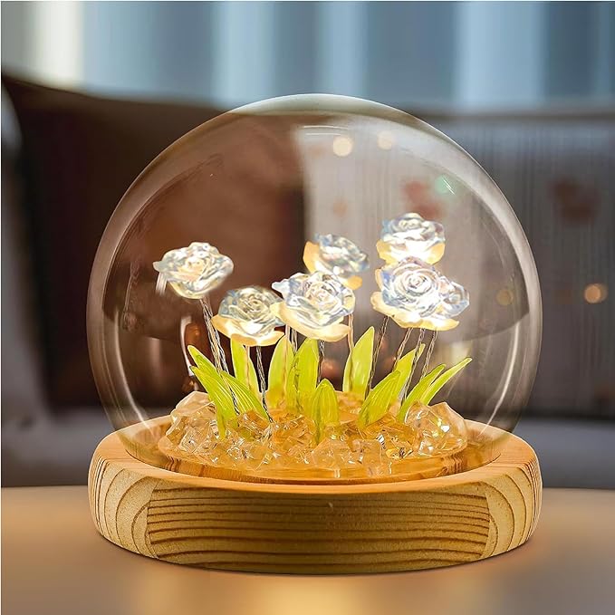 Light Up Rose in A Glass Dome with Gift Box - Valentines Day Gifts for Her, Birthday Gifts for Women, Rose Flower Lamp Night Light for Bedroom Decor, Girlfriend Wife Mothers Day Gift, Battery-Powered