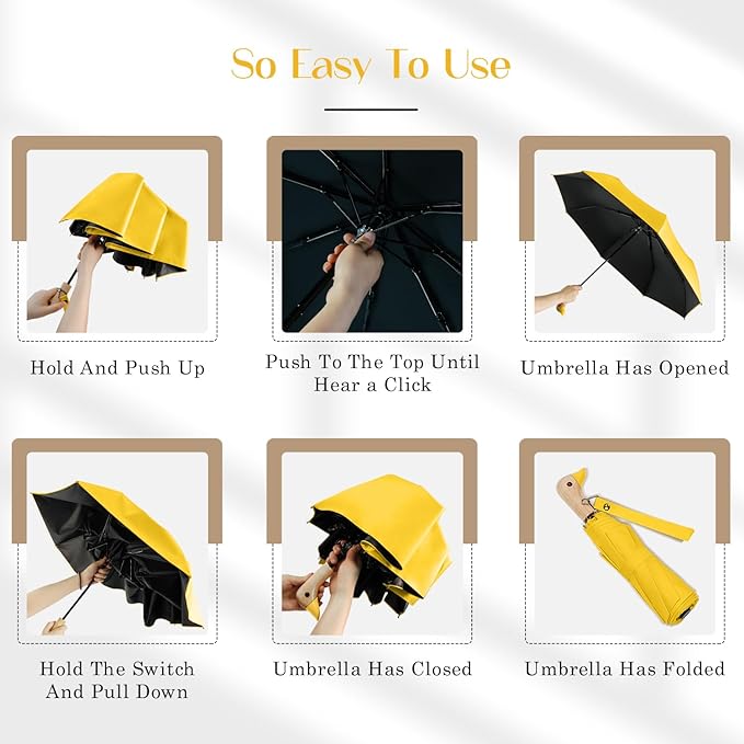 Cute Duck Handle Umbrella - Compact Travel Yellow Duck Head Umbrella for Adults and Girls