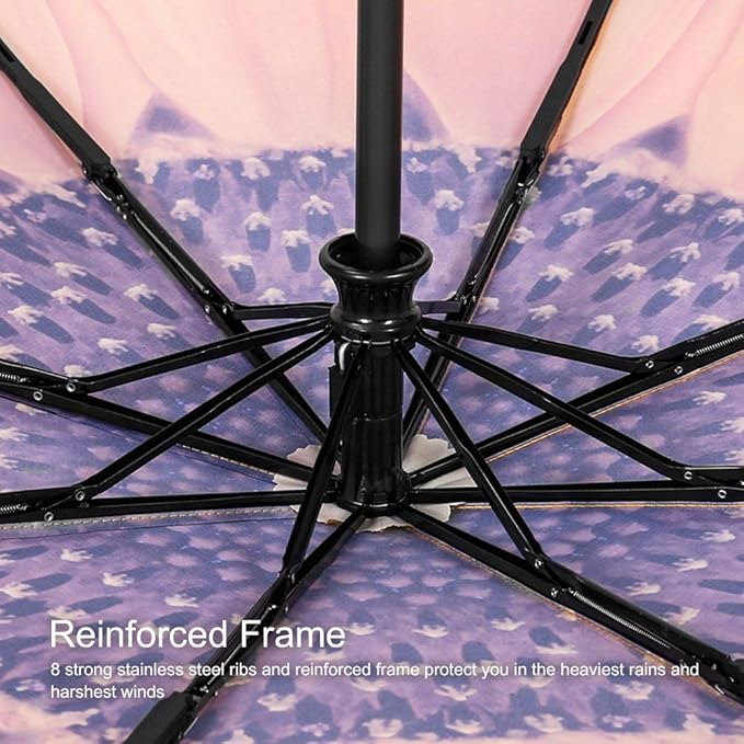 YumSur Compact Travel Umbrella - Windproof, Reinforced Canopy, Tested in 60mph Winds, Strong Reinforced Windproof Umbrella, One Touch Auto Open/Close for Men & Women