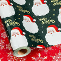 MAYPLUSS Christmas Wrapping Paper Roll - 17IN X 33FT - Green Gift Wrap Paper Featuring Santa Claus Gold Merry Christmas Reversible Snowflake for Kids, Holiday, New Year