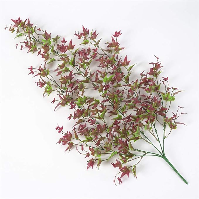 PASYOU Artificial Vine, Hanging Ivy Sweet Potato Leaves Plastic Plants Foliage Vines, UV Resistant Greenery Fake Flowers for Indoor Outdoor Garden Door Wall Wedding Party Table Decoration Red 2 Pack