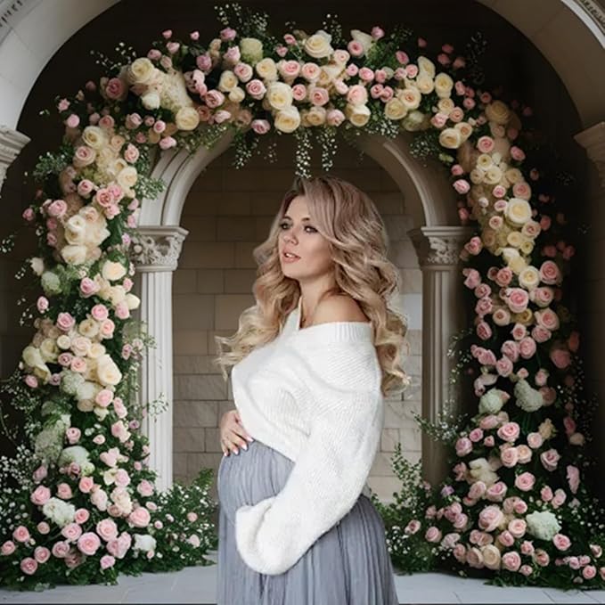 7x5ft Vintage White Pink Floral Backdrop Retro Palace Wall Flowers Arch Photography Background for Wedding Mothers Day Valentines Day Bridal Birthday Princess Couples Women Portraits