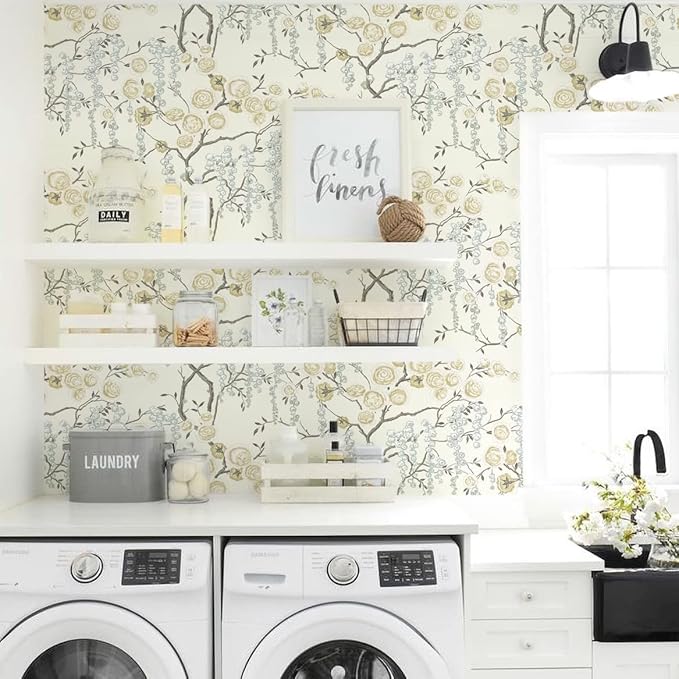 Orainege Peel and Stick Wallpaper Vintage Floral Contact Paper 17.7in ×393.7in Beige Floral Wallpaper Peel and Stick Removable Wall Paper for Bathroom Waterproof