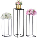 Nuptio Black Vase for Wedding Centrepieces: 3 Pcs Tall Plant Stand Flower Vases Large Metal Display Table Column Rack Geometric Centre Pieces for Home Birthday Party Decorations(23.6/31.5/39.4in)