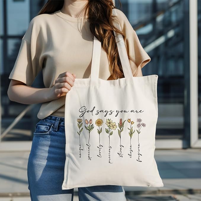 Aesthetic Canvas Tote Bag, Floral Pattern, Medium Size, Female, Eco-friendly, Double-sided Design