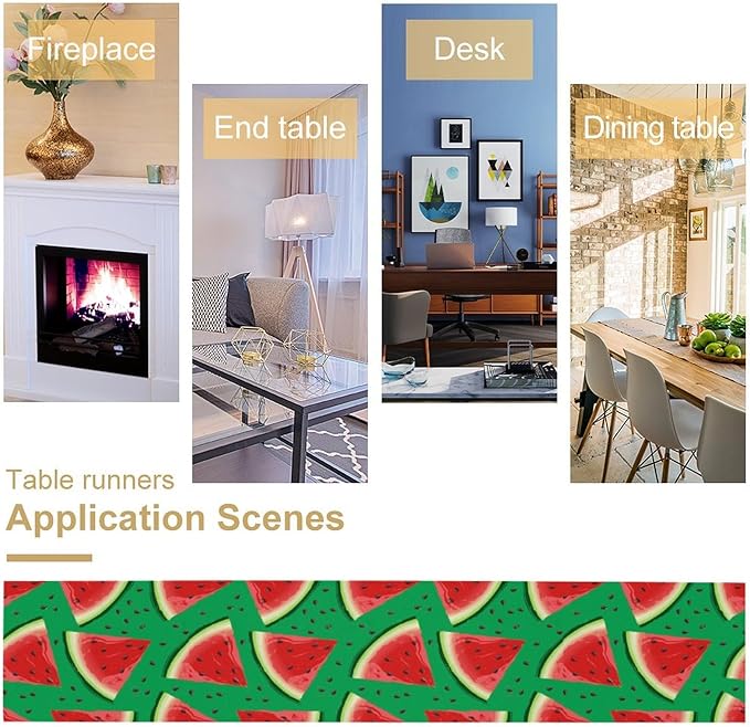 Watermelon Table Runner,Summer Fruit Tropical Birthday Party Decoration Dining Room Home Kitchen Table Decor 13 x 60In