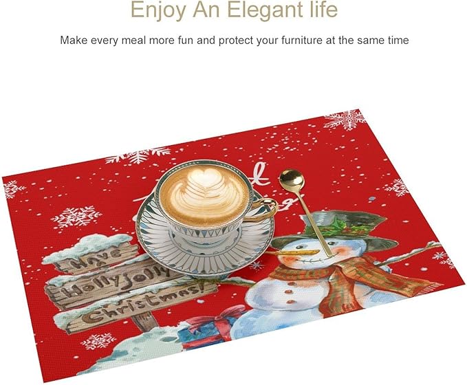 Santa Claus Placemats Red Country Farmhouse Winter Christmas Snowflake Cute Snowman Placemats Table Kitchen Dining Party 12x18 Inch Set of 6