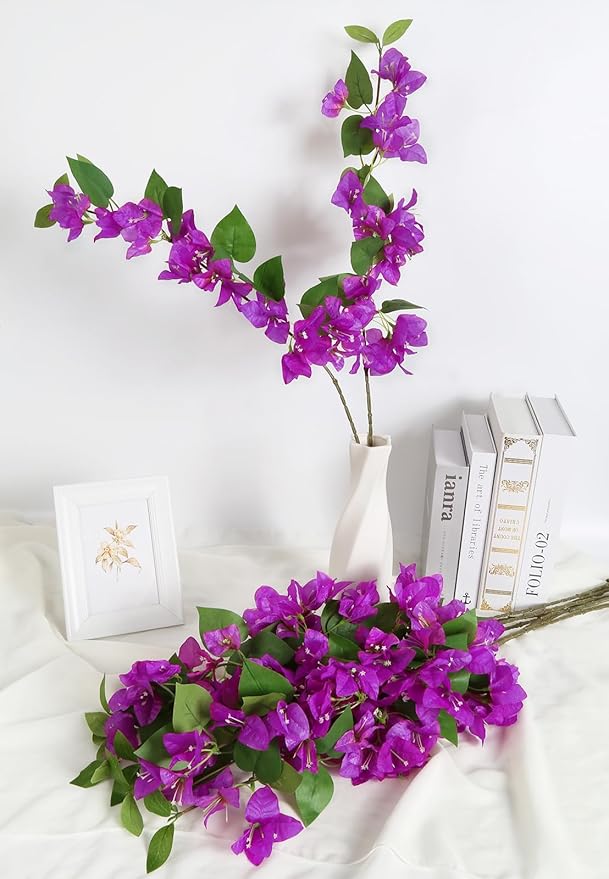 Bougainvillea Artificial Silk Flowers Branches Fake Bougainvillea Stems Faux Bougainvillea Flowers Vine Floral Arrangements for Home Wedding Baby Shower Table Centerpieces Decoration (Purple)