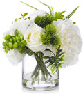 ENOVA FLORAL Artificial Rose Flowers in Vase, Mixed Fake White Rose and Silk Peonies in Vase with Faux Water for Dining Table Centerpieces, Home Decor Indoor