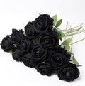 Black Artificial Rose Flowers, 12 Pcs Fake Roses for Halloween Decoration, Silk Roses with Long Stems, Home and Office DIY Decor