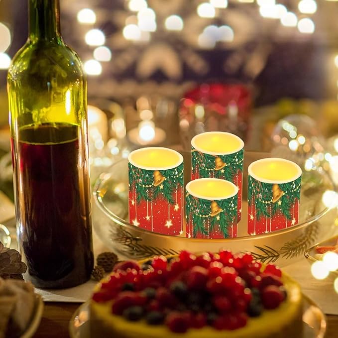 Set of 4 Flameless LED Candles with Battery Powered Pillar Candles Tealights with Remote Timer Color Changing Christmas Bulb Lights Red