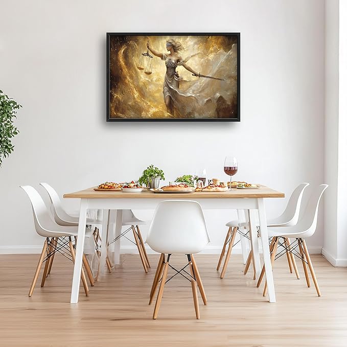 Lady Justice Large Wall Art Scales of Justice Pictures Wall Decor Themis Justitia Canvas Legal Principles Print Painting Modern Artwork Decoration for Lawyer Office Living Room Bedroom Bathroom Framed 24"x36"