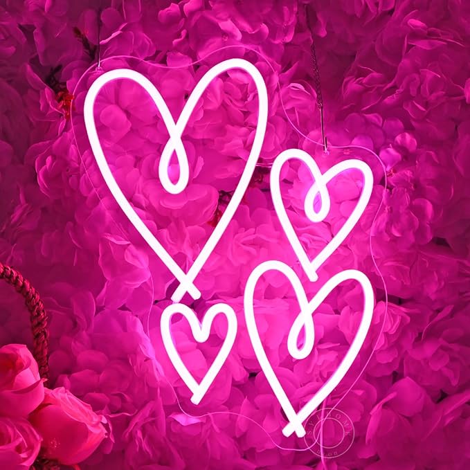 SYLHOME Pink Heart Led Neon Light Sign Bedroom Wall Sign Decor Valentines Day Love Mothers Day Christmas Wedding Birthday Backdrop Sign USB 13.8"X9.3"