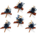 Ling's moment Boutonniere for Men, 6pcs Groom Groomsmen Boutonniere, Artificial Flowers for Wedding Decor/Prom/Homecoming, etc.Burnt Orange Navy Blue