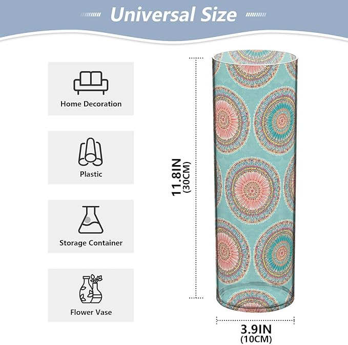 xmyzcd Boho Turquoise and Coral Vase Cylinder Vases Clear Plastic Flower Vase Easy to Clean for Centerpieces Homes, Offices, Kitchens