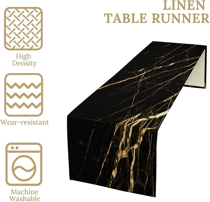 Black Grey Marble Table Runner Abstract Gold Black Grey Marble Pattern Seasonal Dinner Runner Table Decoration for Farmhouse Home Kitchen Dining Holiday Party 13x120in