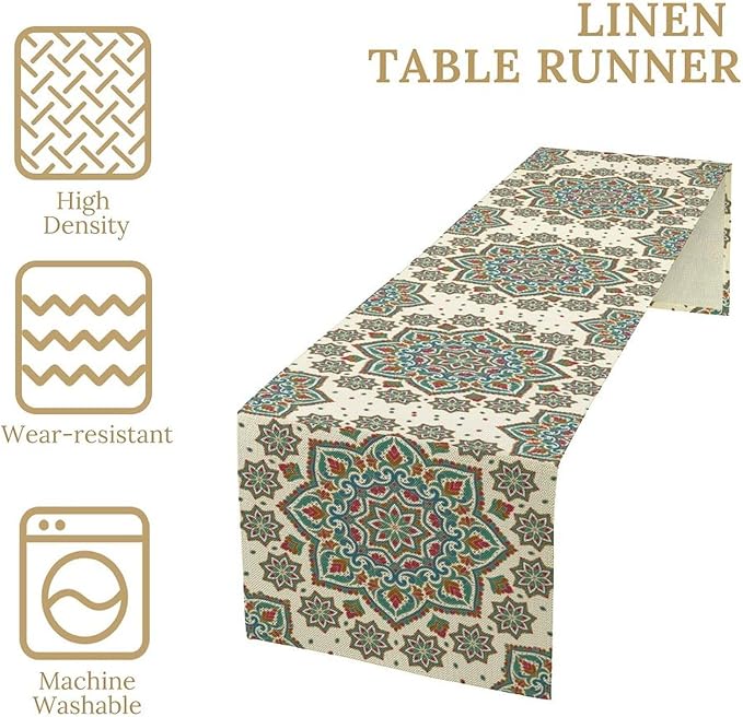 Boho Table Runner, Colorful Bohemian Mandala Geometric Floral Table Runner for Kitchen Dining Home Party Decoration, 13x70 Inch