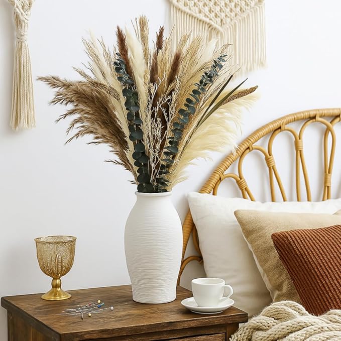 Dried Flowers Bouquet,Pampas Grass for Boho Decor,Rustic Farmhouse Flower for Bohemian Home,Bedroom,Living Room,Wedding Table Centerpieces(Bouquet A)