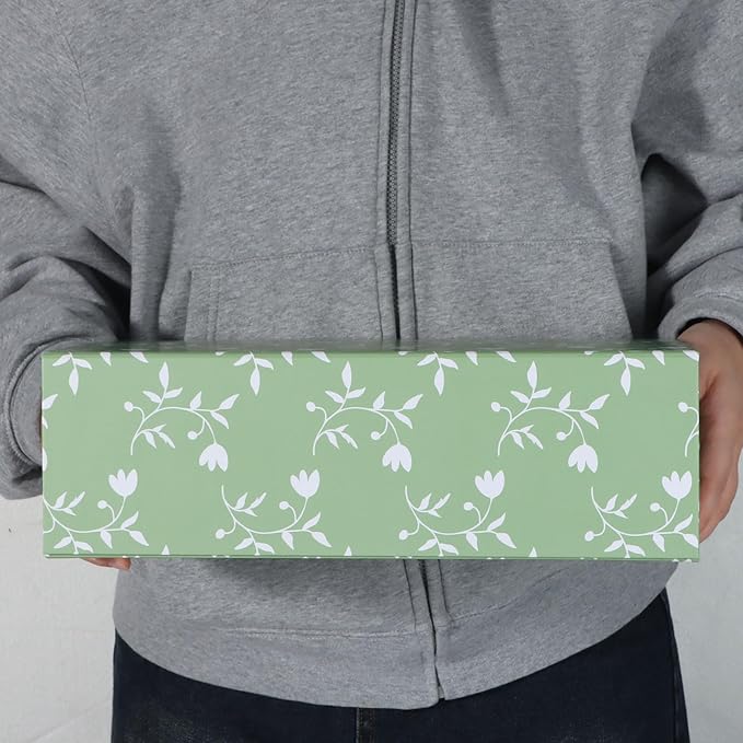 Green Leaves Gift Box with Magnetic Lids 13.8x8.3x4.4 in, Large Bridesmaid Proposal Boxes, Rectangle Wedding Decorative Storage Box 5 Pack
