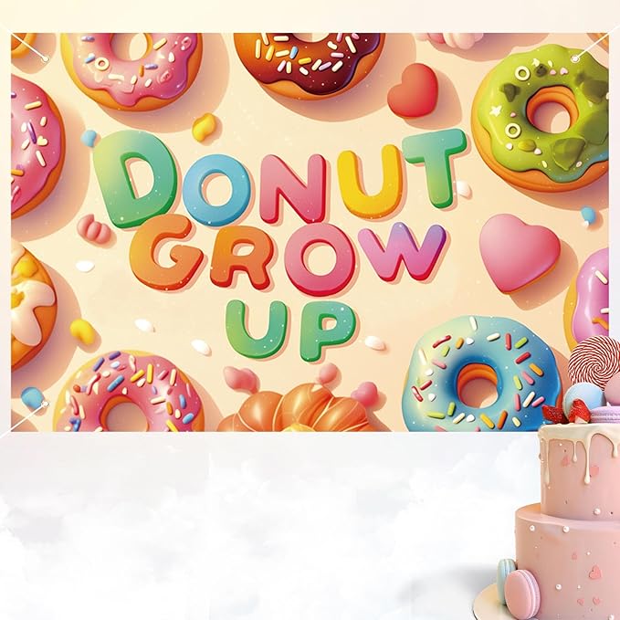 152x100cm/60x40in Donut Backdrop, Sweet Donut Grow Up Birthday Backdrop for Newborn Baby Shower Kids Girls Birthday Party Decorations & Supplies