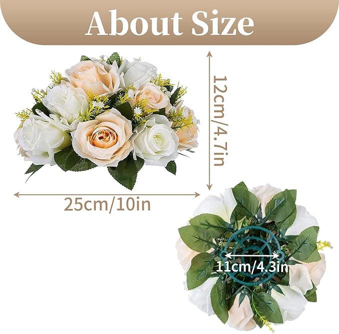 Sziqiqi Faux Silk Rose Flowers Artificial Flowers for Wedding Party Centerpiece Decorations Home Decorative Flowers, Champagne & White
