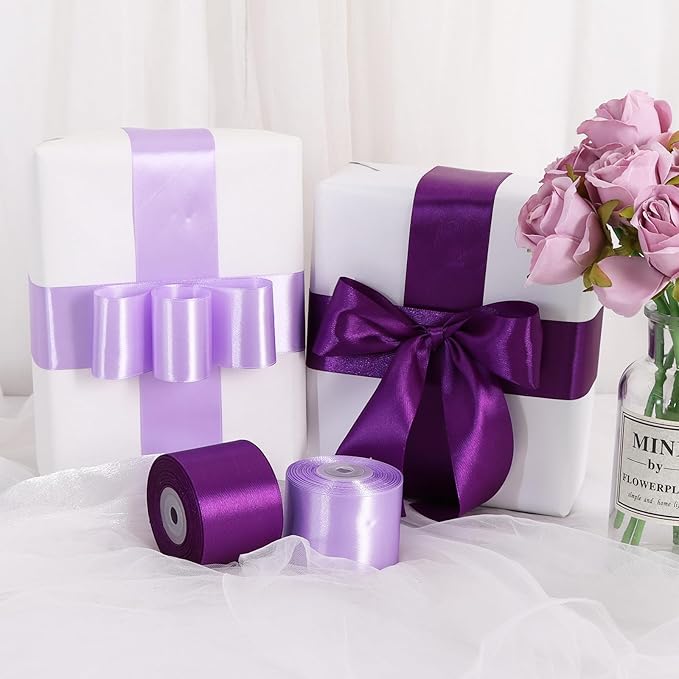 TONIFUL 2 Inch x 25 Yards Wide Light Purple Satin Ribbon Solid Fabric Ribbon for Gift Wrapping Crafts Chair Sash Eternal Flower Invitation Cards Hair Bows Sewing Party Wedding Decoration