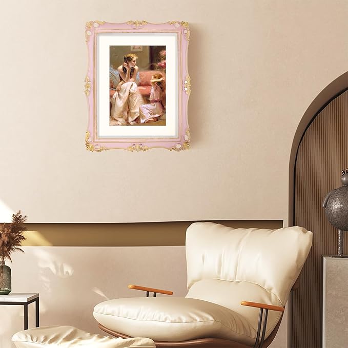SIMON'S SHOP 11x14 Picture Frame Matted to 8x10, Vintage Poster Frames for Gallery Wall Display, Pink Photo Frames 11x14 with Mat, Antique Home Decor