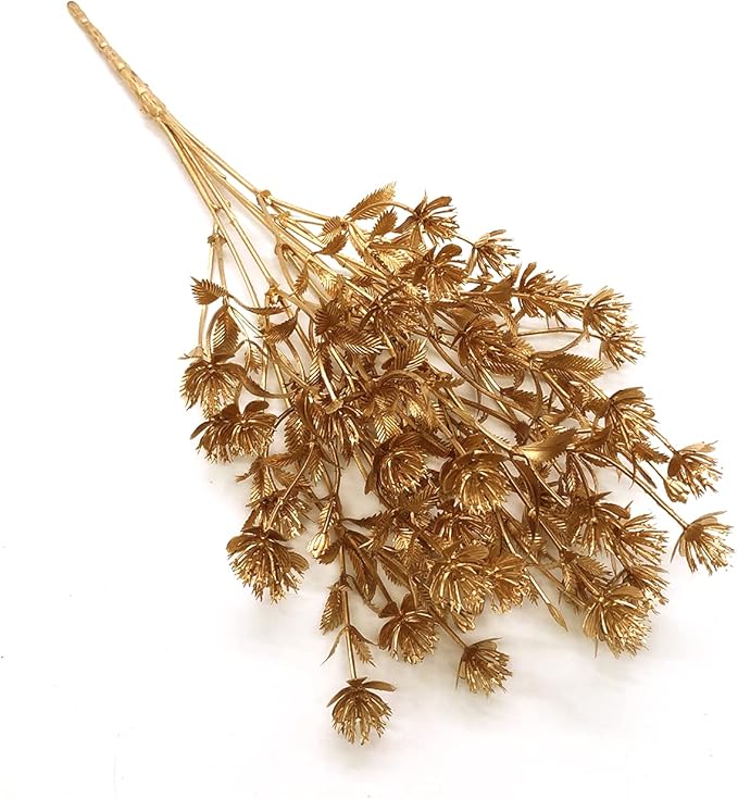 PASYOU Fake Plants Decoration for Christmas, Artificial Flowers Golden Plastic Leaves Grass Faux Outdoor Indoor Home Garden Party Room Bedroom Office Wedding Table Centerpiece DIY Decor, Gold 2 Pack