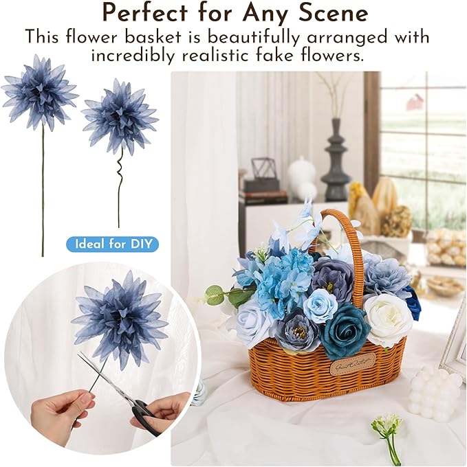 Artificial Flowers Combo Box Blue Dusty Blue Artificial Flowers for DIY Tables Centerpieces Baby Shower Bridal Shower Wedding Bouquet Arrangements Decor